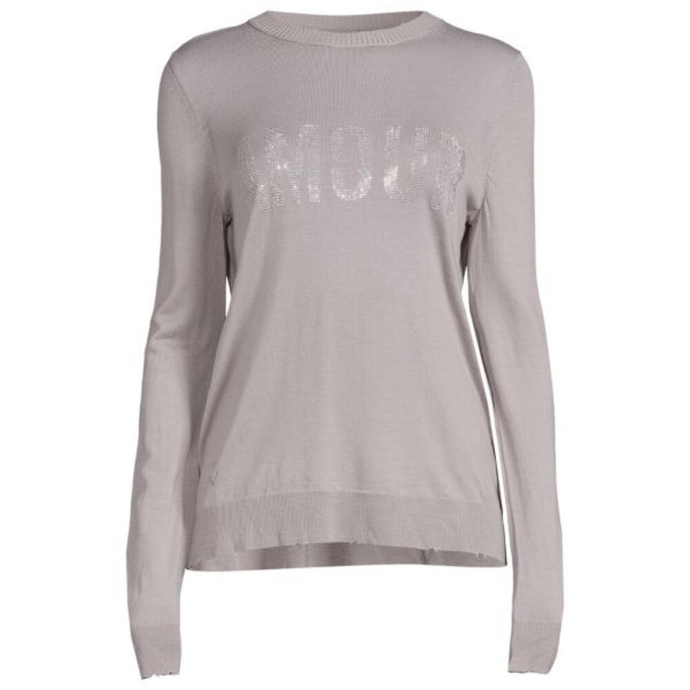 ZADIG & VOLTAIRE Miss Amour Strass Studded Sweater Gray Small NWT*